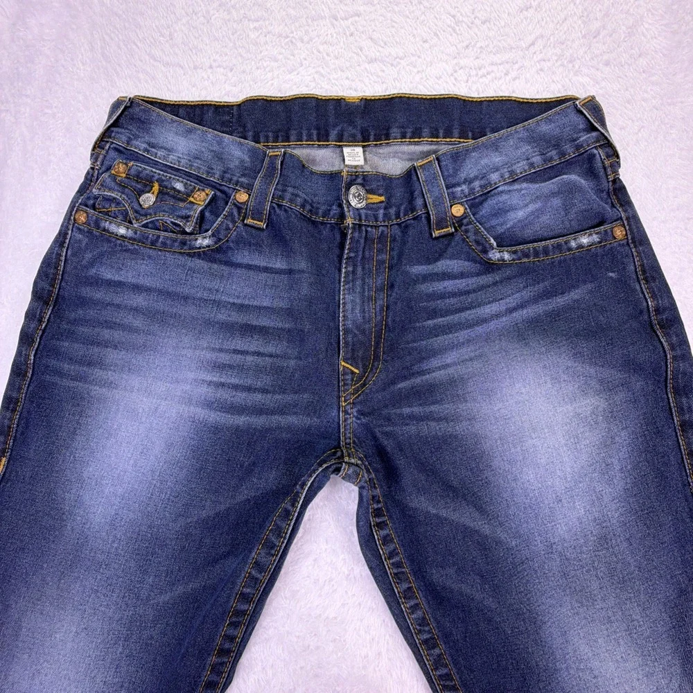 Vintage Y2K True Religion Mens Jeans 36x31 Slim Flap Coin Pocket Distressed Read